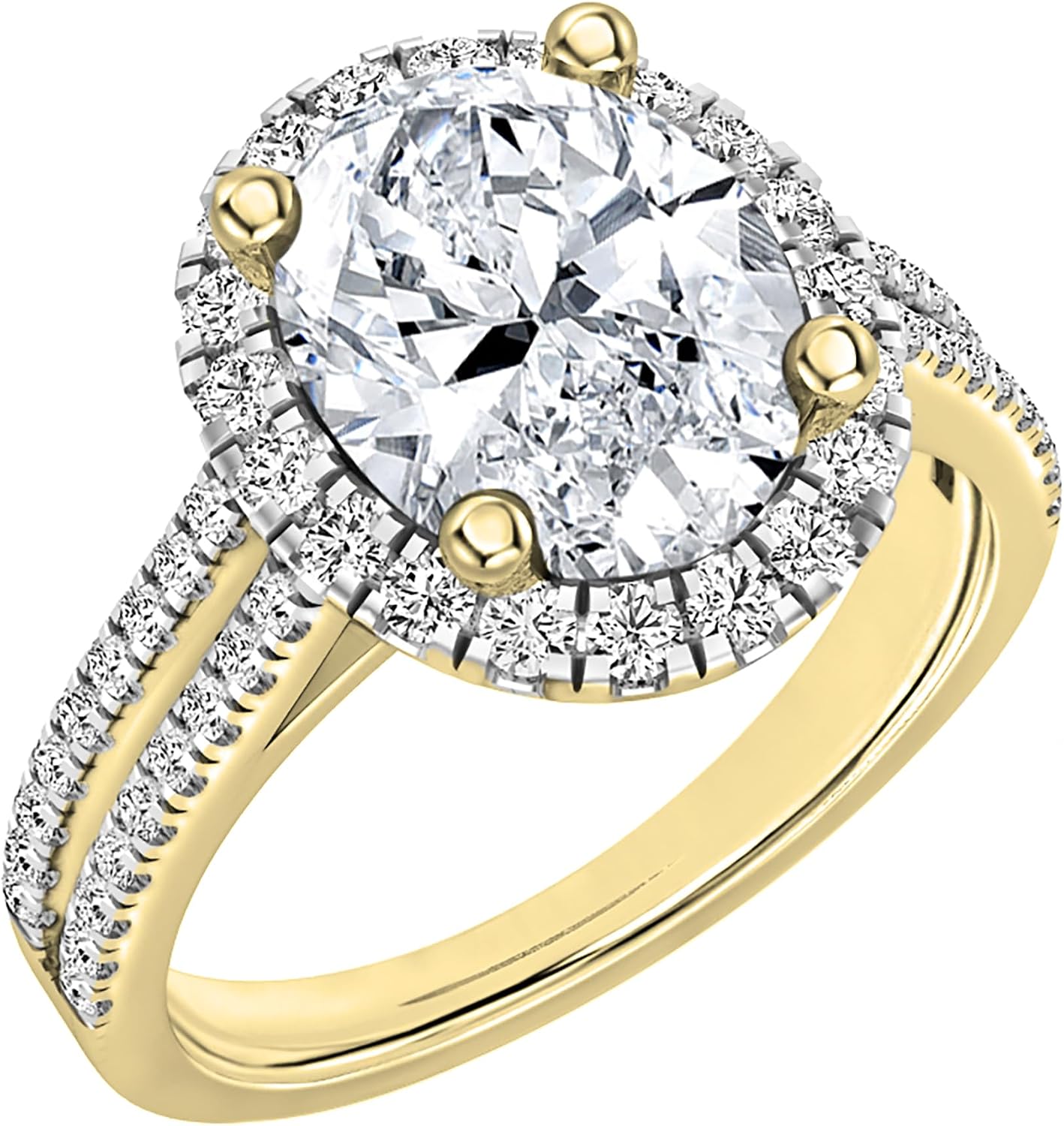 IGI Certified 14K Solid Gold Halo Engagement Ring for Women with 3.20 ctw, Oval (2.80 ct) & Round (0.40 ct) Lab Grown White Diamond