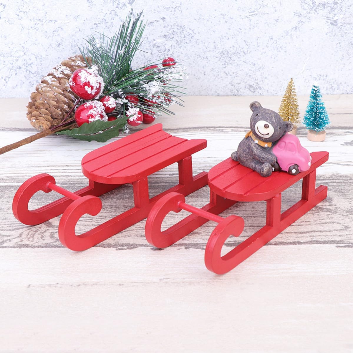 2 Pcs Christmas Sleigh Wooden Ornament Xmas Desktop Decor
