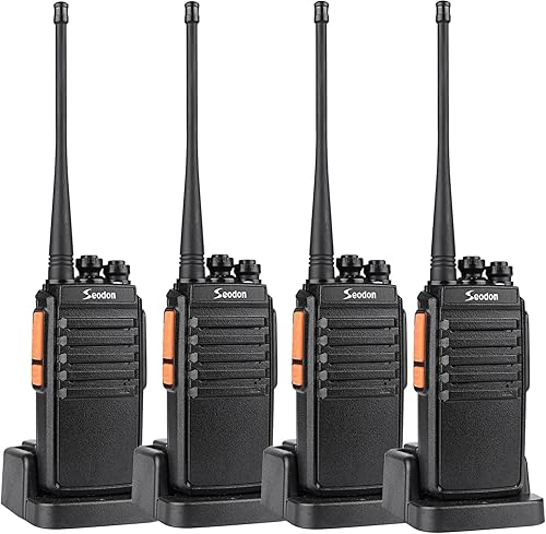 Sedon Walkie Talkies de largo alcance para adultos paquete de 4 radios de dos vías con auriculares sin baterías de respaldo