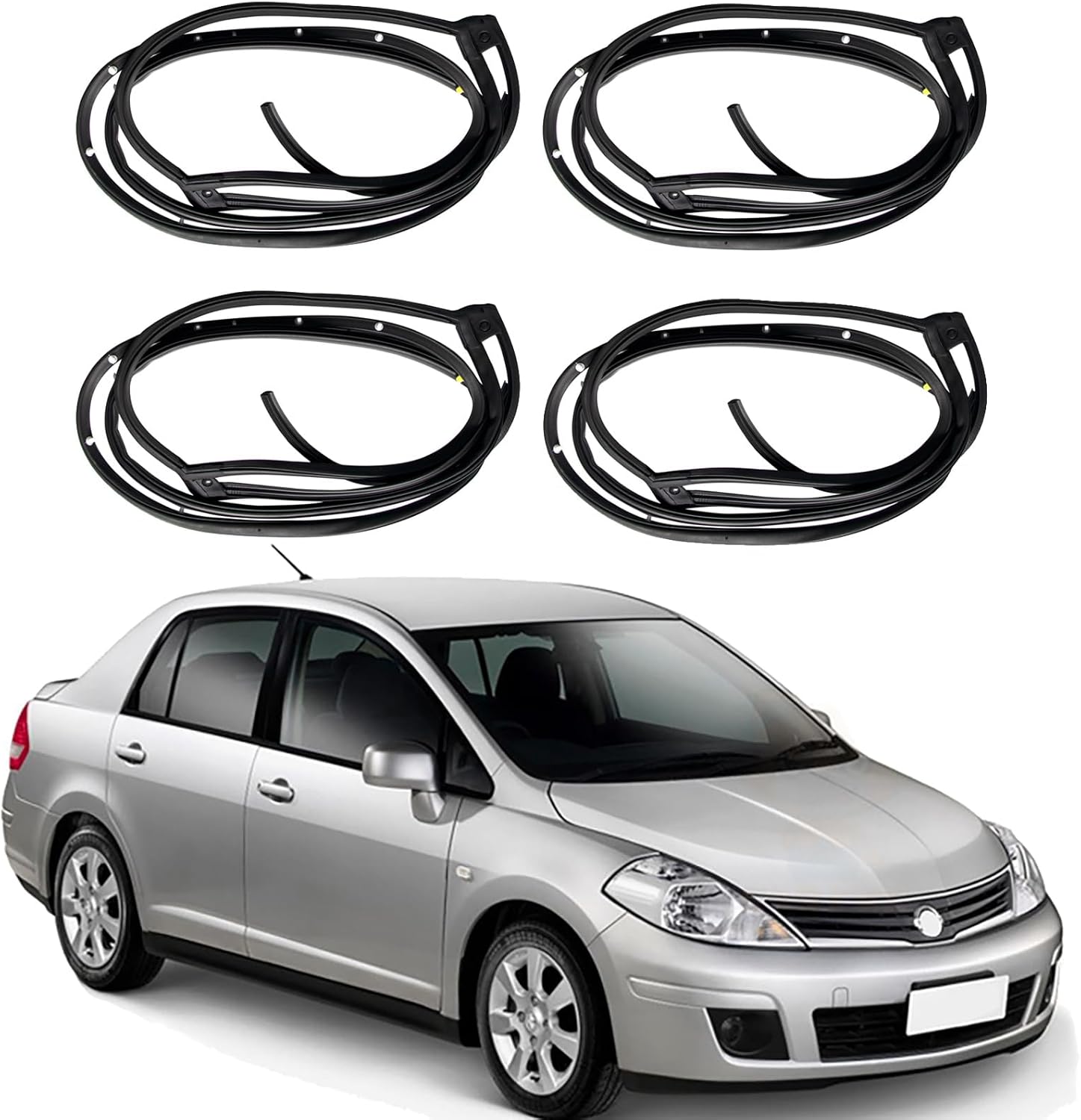 Car Door Seal Automotive Weather Stripping for Nissan Tiida 2005 2006 2007 2008 2009 2010 2011 80831-ED500 80830-ED500 82831-ED500 82830-ED500,Rubber Seal Strip,Edge Protector Strip