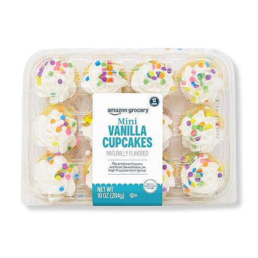 Amazon Grocery, Vanilla Mini Cupcakes, 10 Oz, 12 Ct