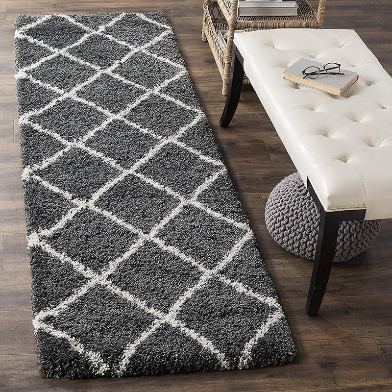 Image of F R Creation Hand Woven Shaggy Carpet Plus Rug for Living Room, Bedroom and Polyester Anti Slip Fluffy Fur Rug Shaggy Carpet & Modern Runner, Lobby Carpet (Size 2X3 Feet) Blue