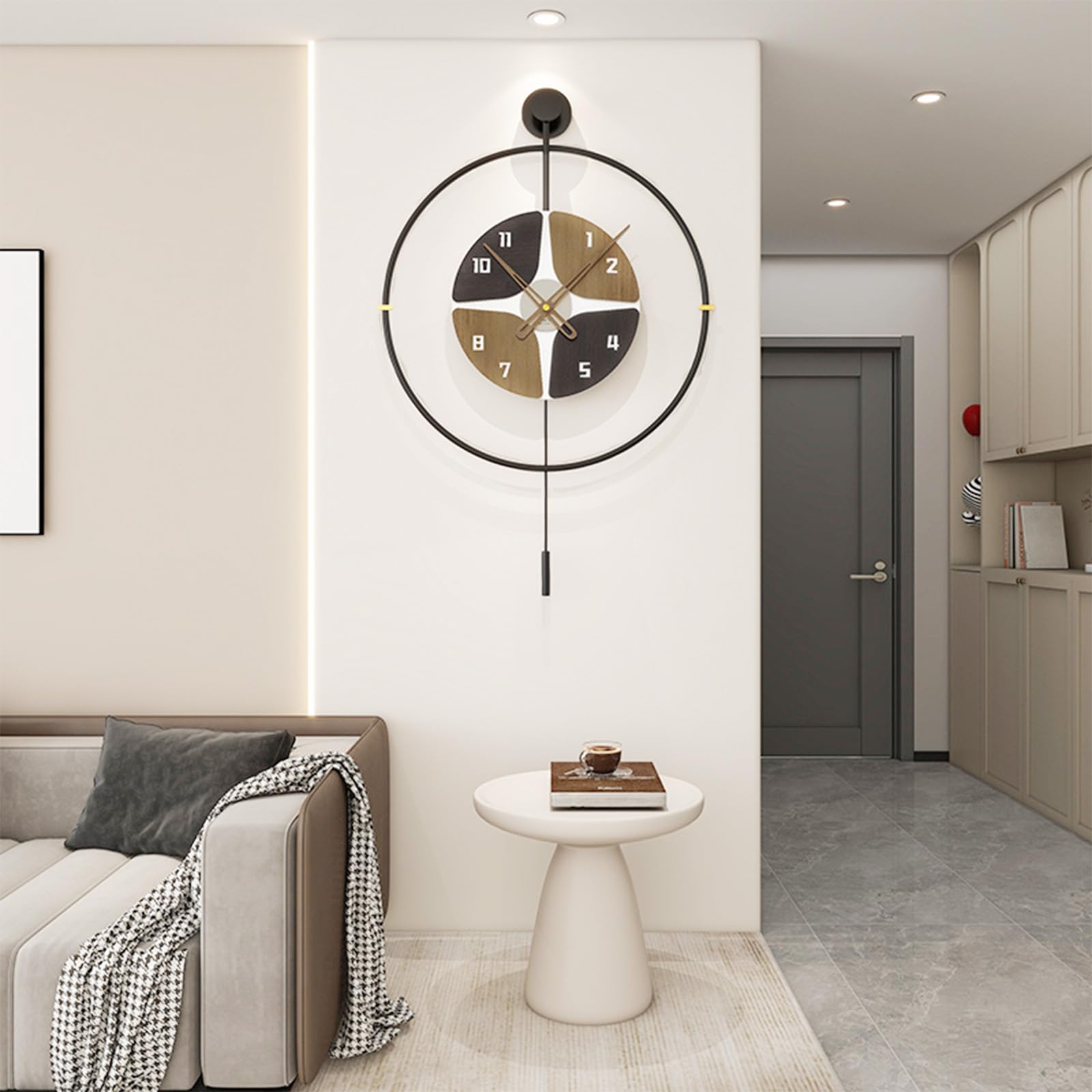 Horloge murale ronde en métal silencieuse pour un salon chaleureux