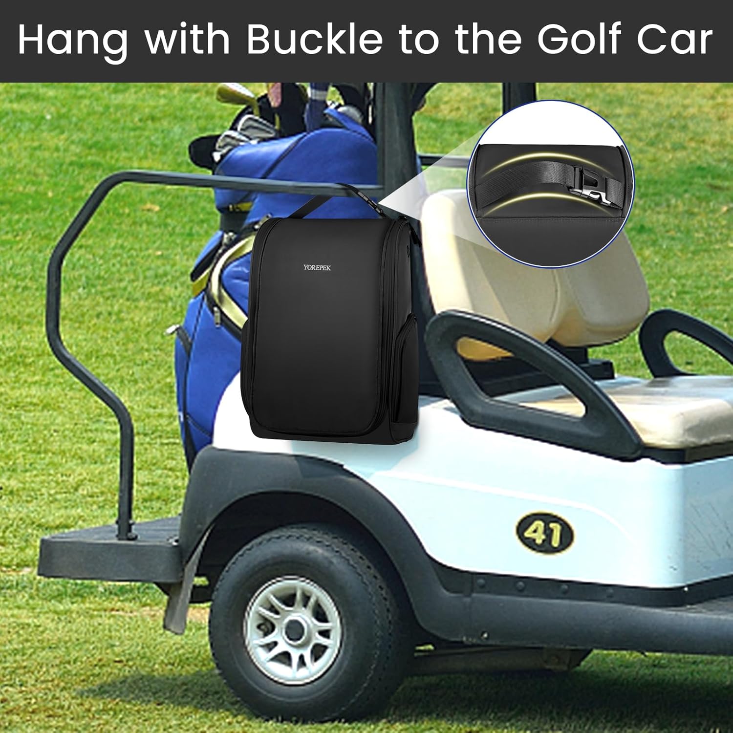 YOREPEK Golf Shoe Bag, Golf Accessories Bag with 3 Pockets for Socks, Tees, Balls, Designed with a Buckle Top Carry Handle, Zippered Sport Shoe Carrier Bags with Ventilation, Golf Gifts for Men, Black - Image 8