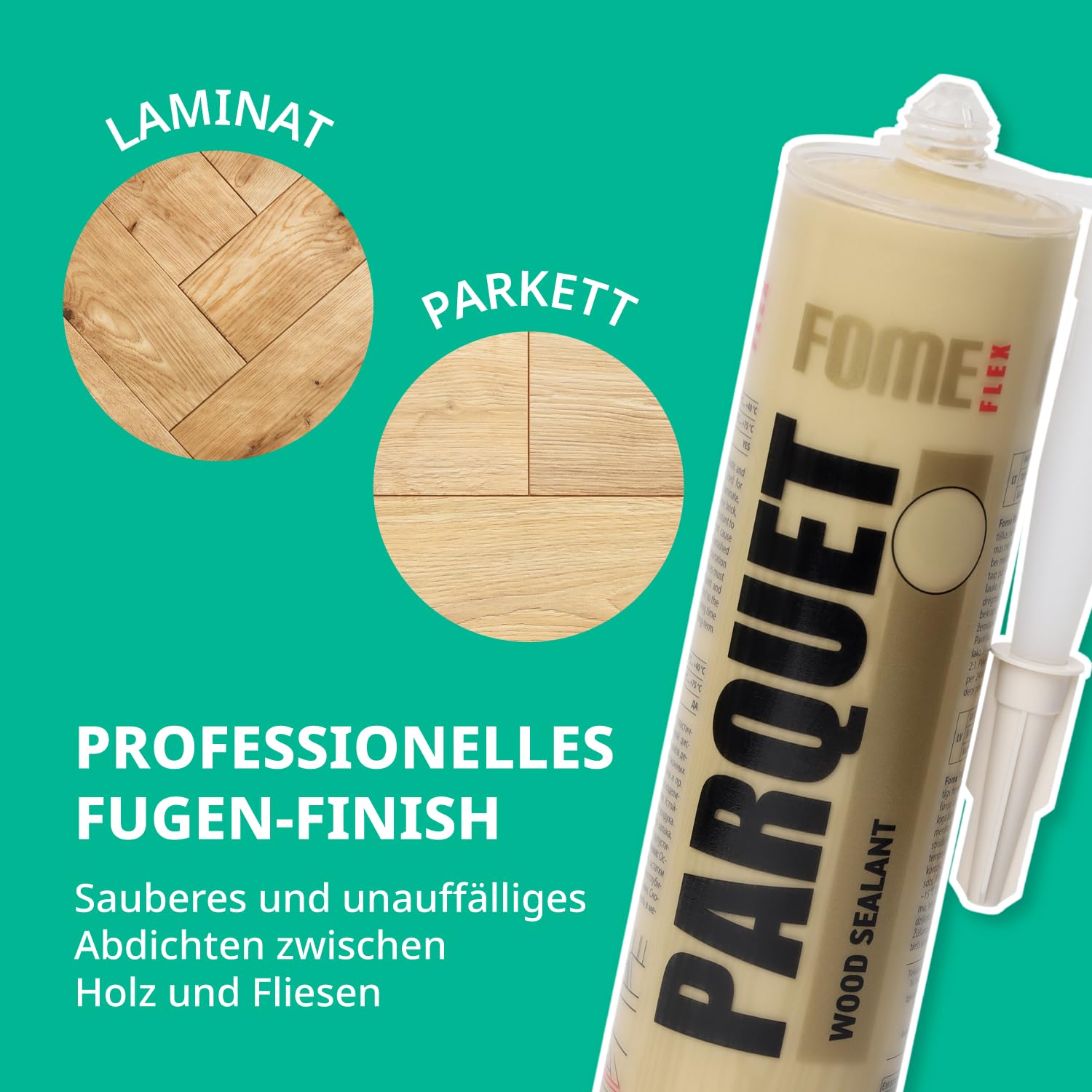 Kartuschenpistole + FOME FLEX 3x Parkett-Fugenfüller Kiefer – Acryl Dichtstoff für Holz, Parkett und Laminat, überstreichbar mit 2000N Pistole