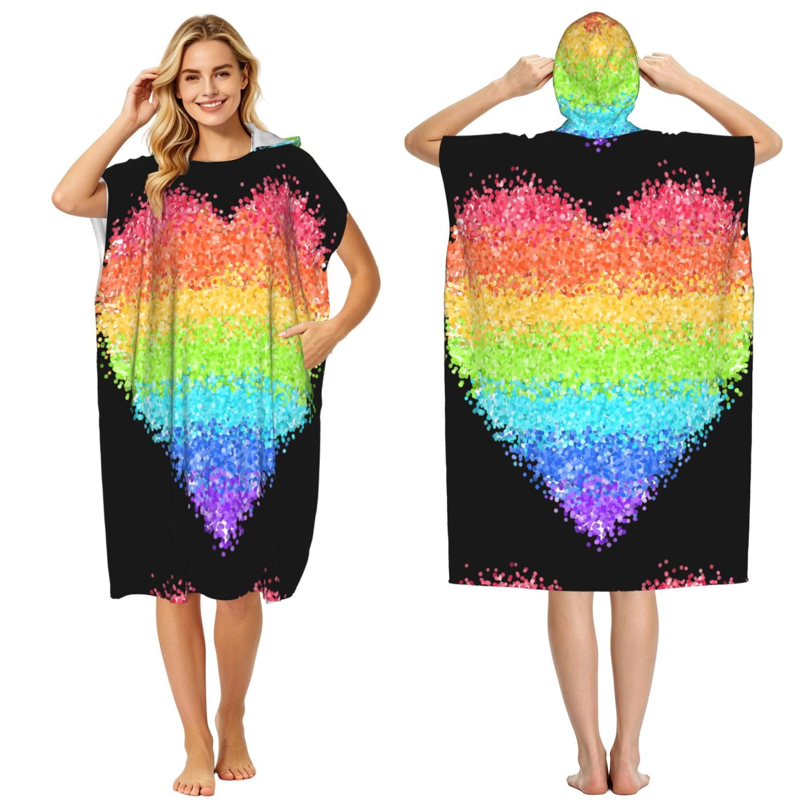 Poadnly Lgbt Gilter Rainbow Gay, Adult Hooded Beach Towel 90 x 110 cm,Changing Bath Robe, Surf Poncho Towel For Women Men