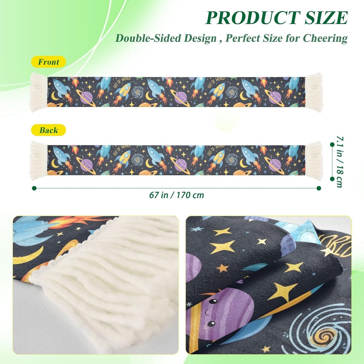 CHIFIGNO Cartoon Rockets Colorful Planets Sports Fan Scarf Towel, Soft Absorbent Polyester Rally Scarf for Soccer Fans, Quick Dry Cheering Banner