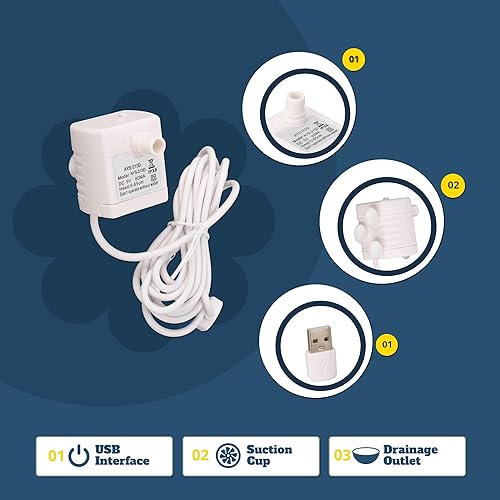 Miniatura 3 de Bomba de fuente de agua para mascotas, bomba de fuente de agua USB de 5 V, con perilla de ajuste, motor sin escobillas de CC, para fuente de