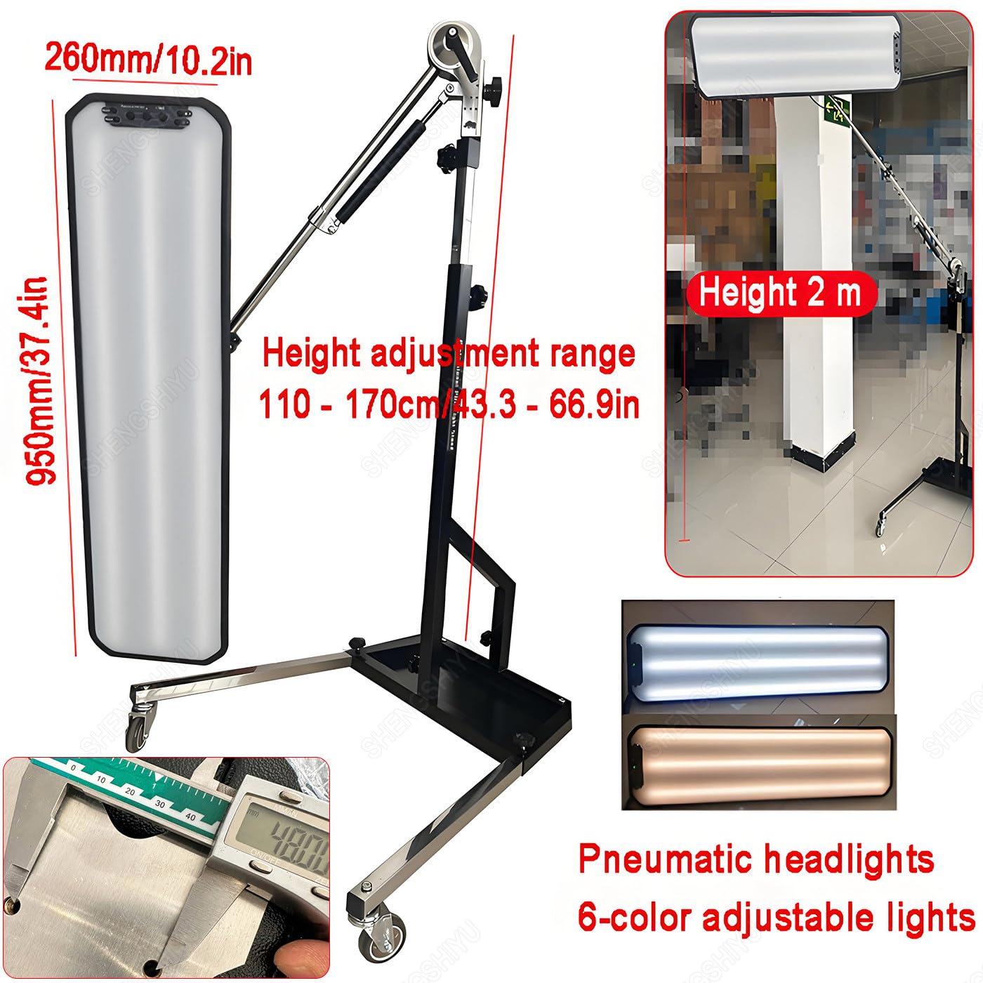 Luce PDR Lampada,95cm PDR LED Scheda Riflettore Strumenti per la Riparazione delle Ammaccature Tavola Riflettente per Luce LED con Supporto Regolabile,Altezza Supporto 110-170cm Blue