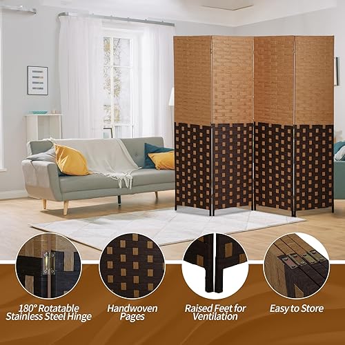 Miniatura 4 de Divisor de habitación plegable, biombo de madera, 6pies Paneles plegables de fibra de tejido alto, extraanchas, con doble bisagra y doble divisor de