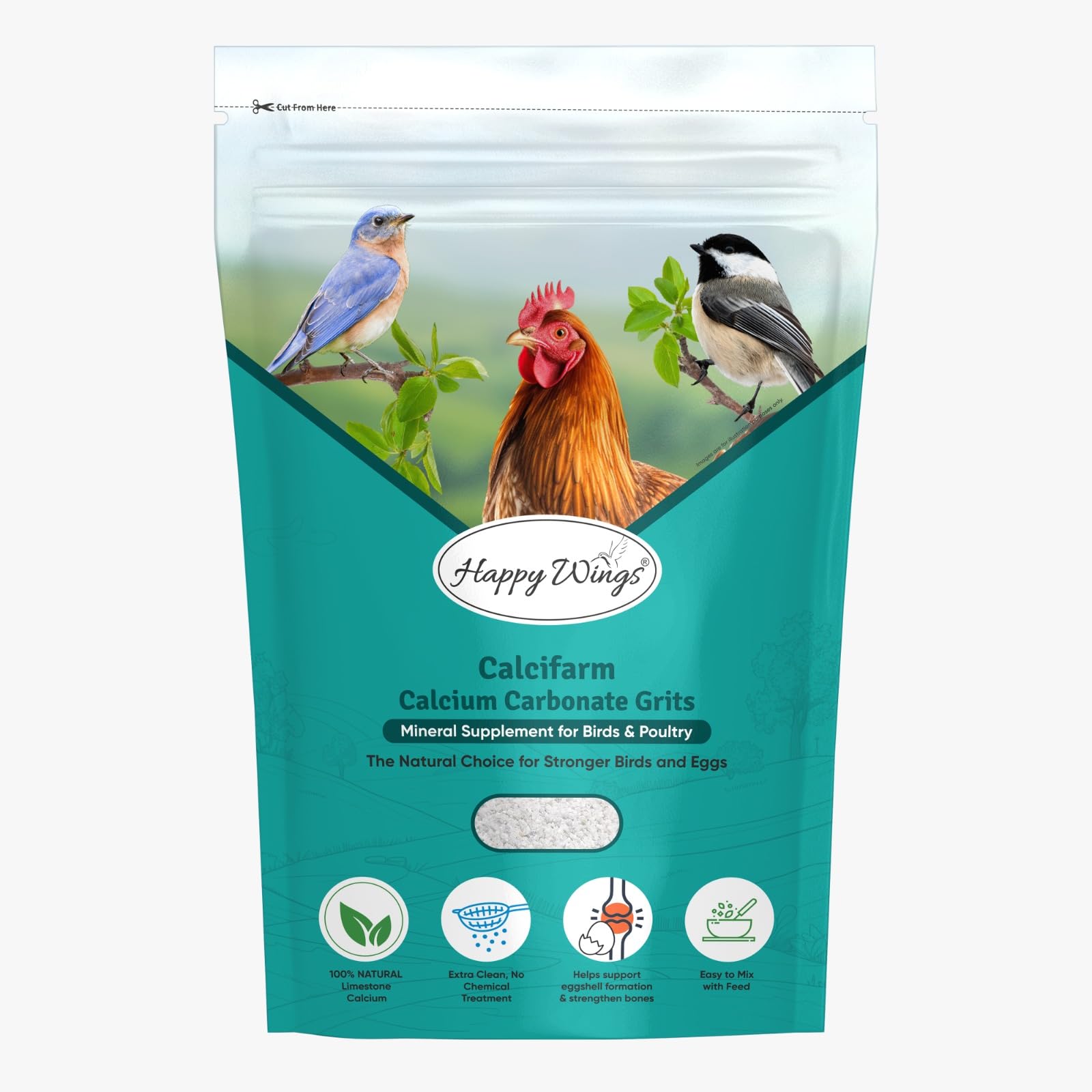Happy Wings Calcifarm Calcium Carbonate Grits for Birds & Poultry (5LB)