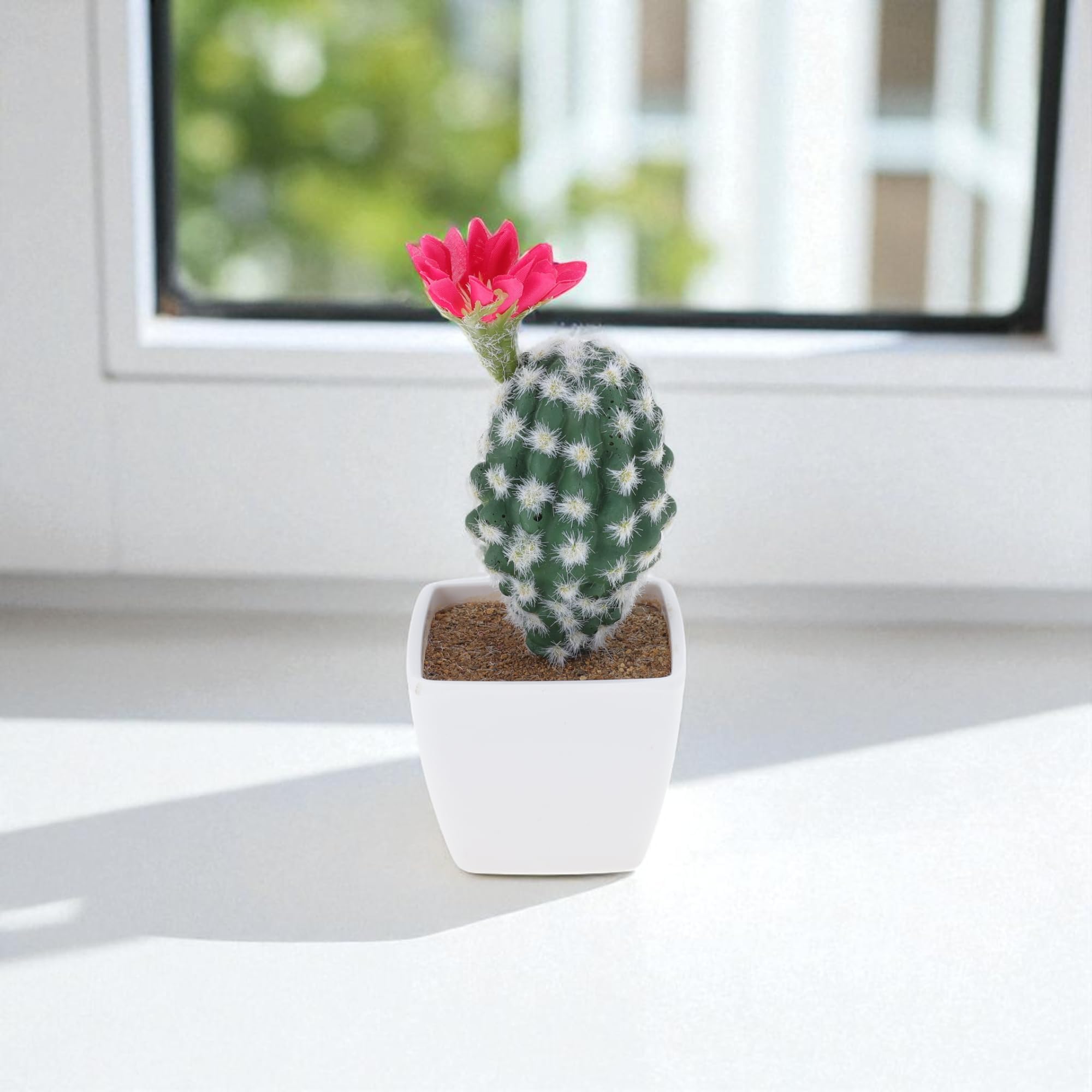 Generic 1 Pcs Artificial Plants Artificial Flowering Cactus in Pot Plastic Red 7.7x7.7x20cm