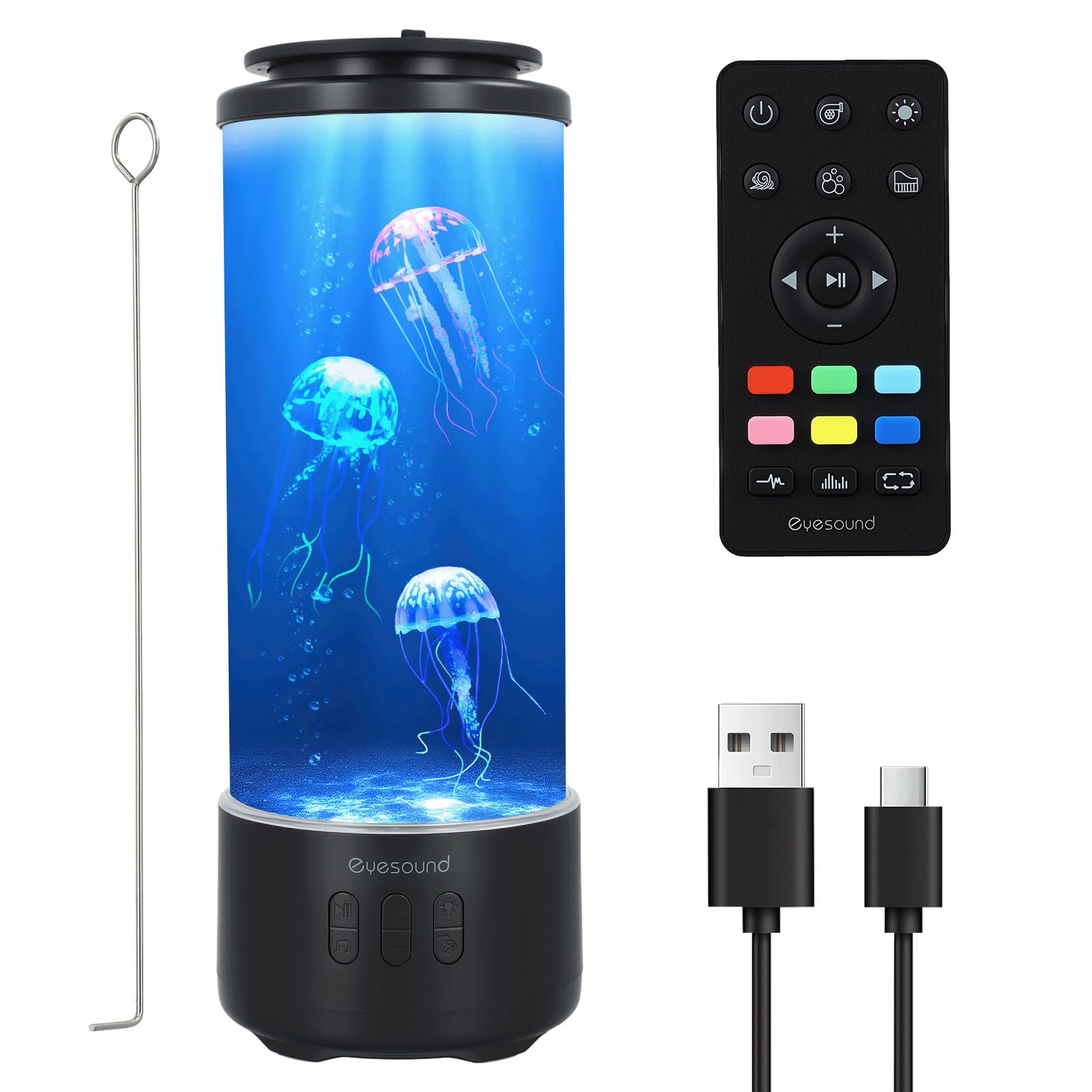 Lampe Meduse Aquarium Lumineuse avec Haut-parleur Bluetooth, 7 Couleurs Changeantes+4 Mode d'éclairage, Lampe de lave avec 3 Bruit blanc, Télécommande, Lampe d'ambianc pour Décoration et Cadeau (Noir)