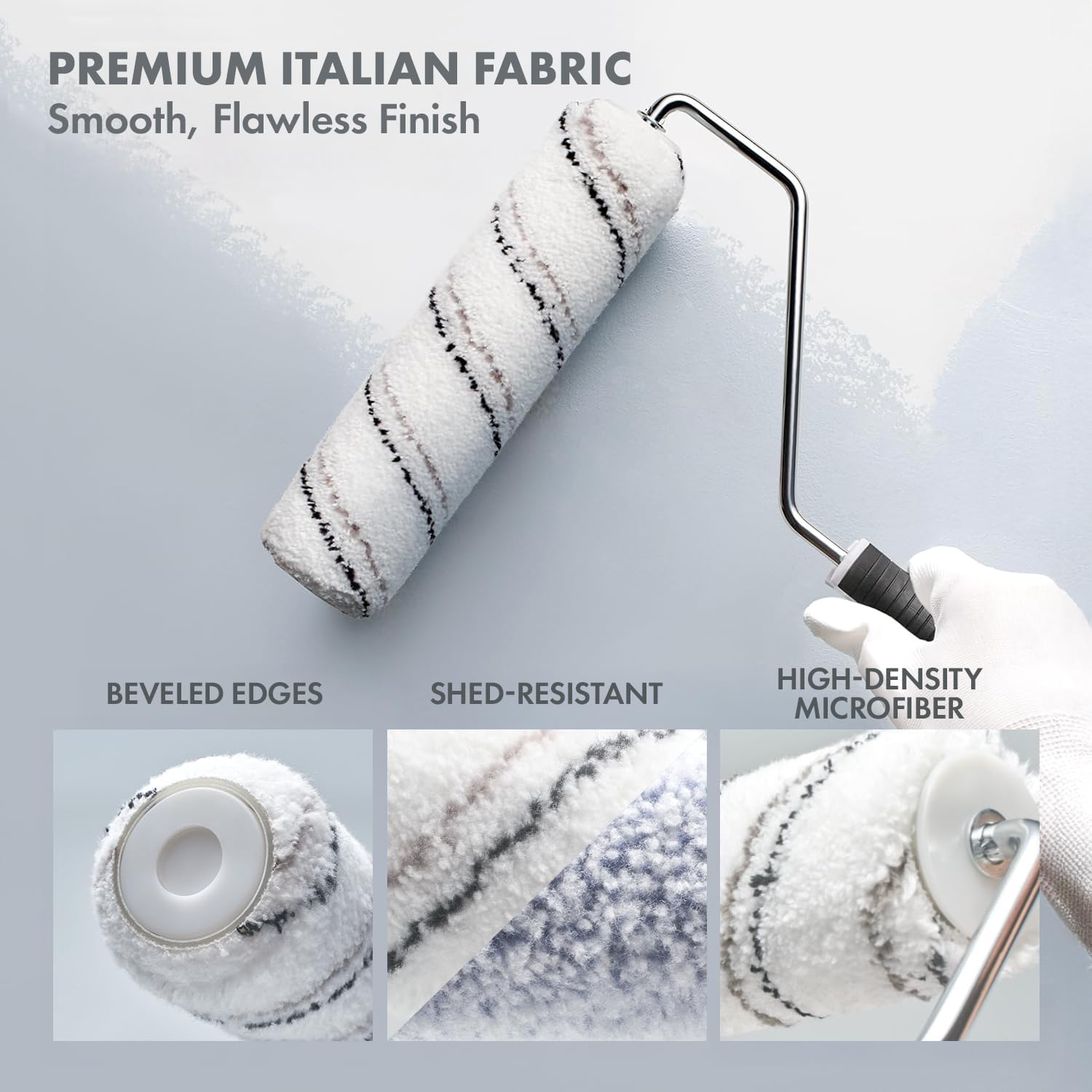 8-teiliges Farbroller-Set – Made in Italy – Premium-Pinsel, Mikrofaser-Rollerabdeckungen, Wandmalerroller, Rollrahmen und Farbwanne, für Profis oder Hausbesitzer