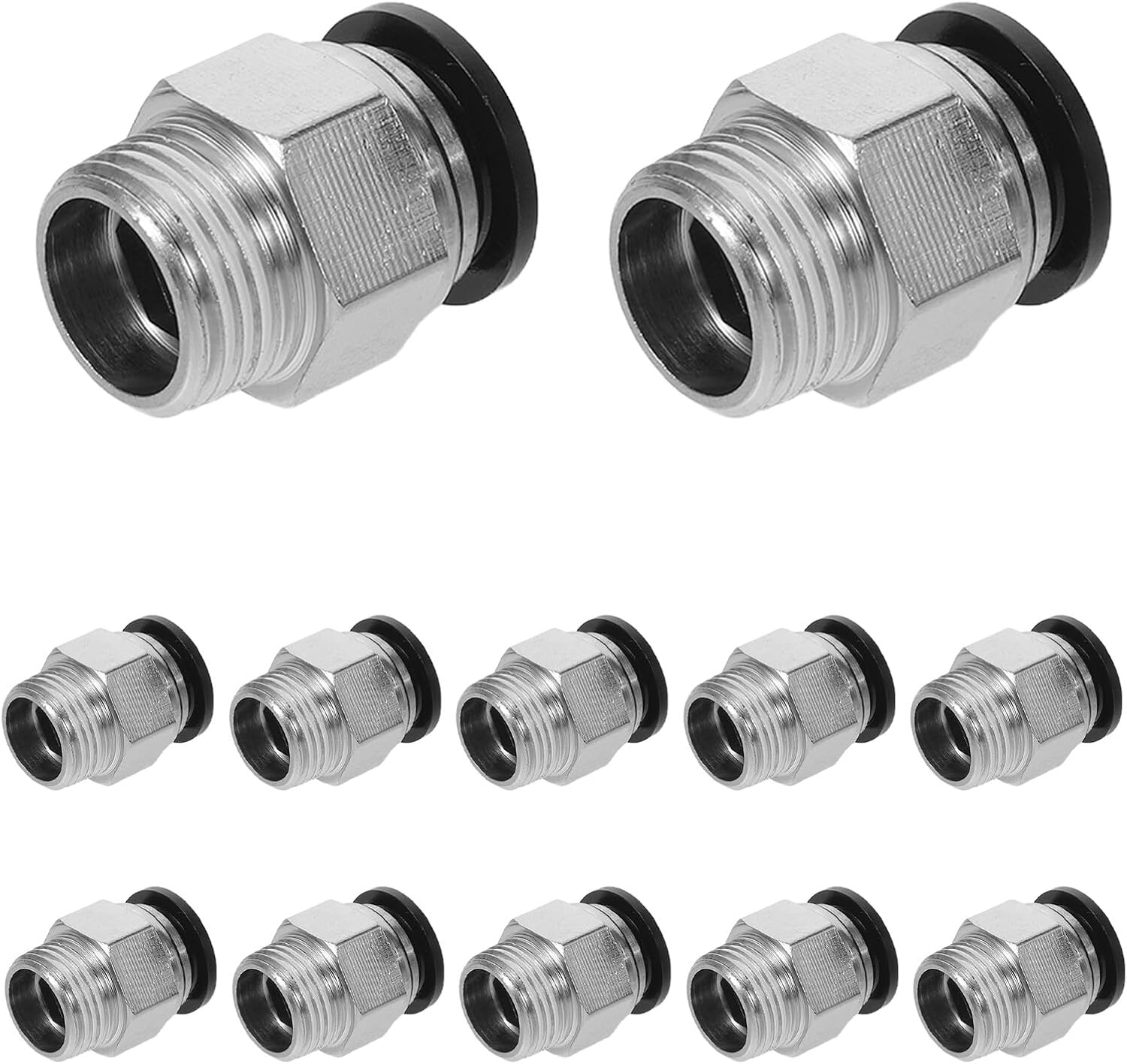 15pcs Pneumatic Quick Connector Straight Male Thread Push-to-connect Air Hose Fittings Adapter for Air Compressors and Pneumatic Tools, Black