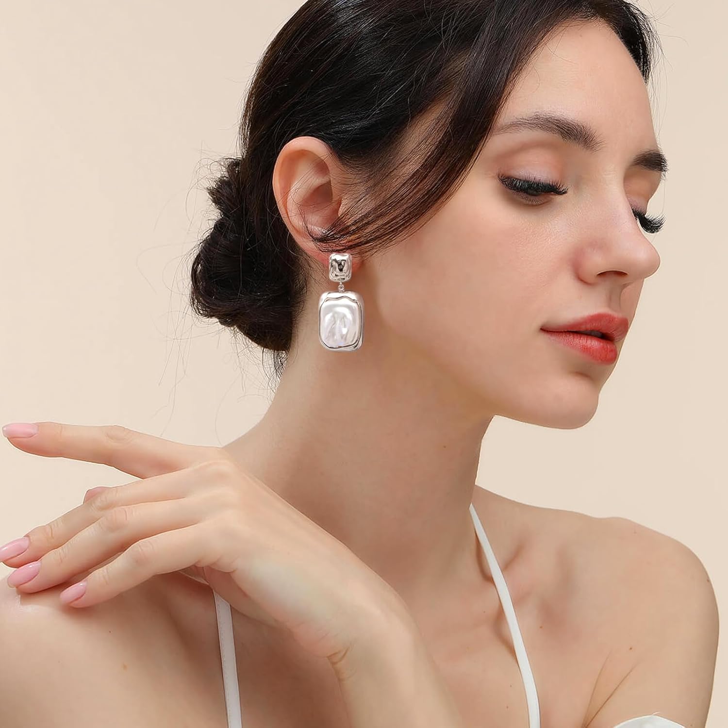 Gold Silver Baroque Pearl Dangle Earrings Vintage Pearl Dangle Drop Earrings for Women Fashion Jewelry - Image 3