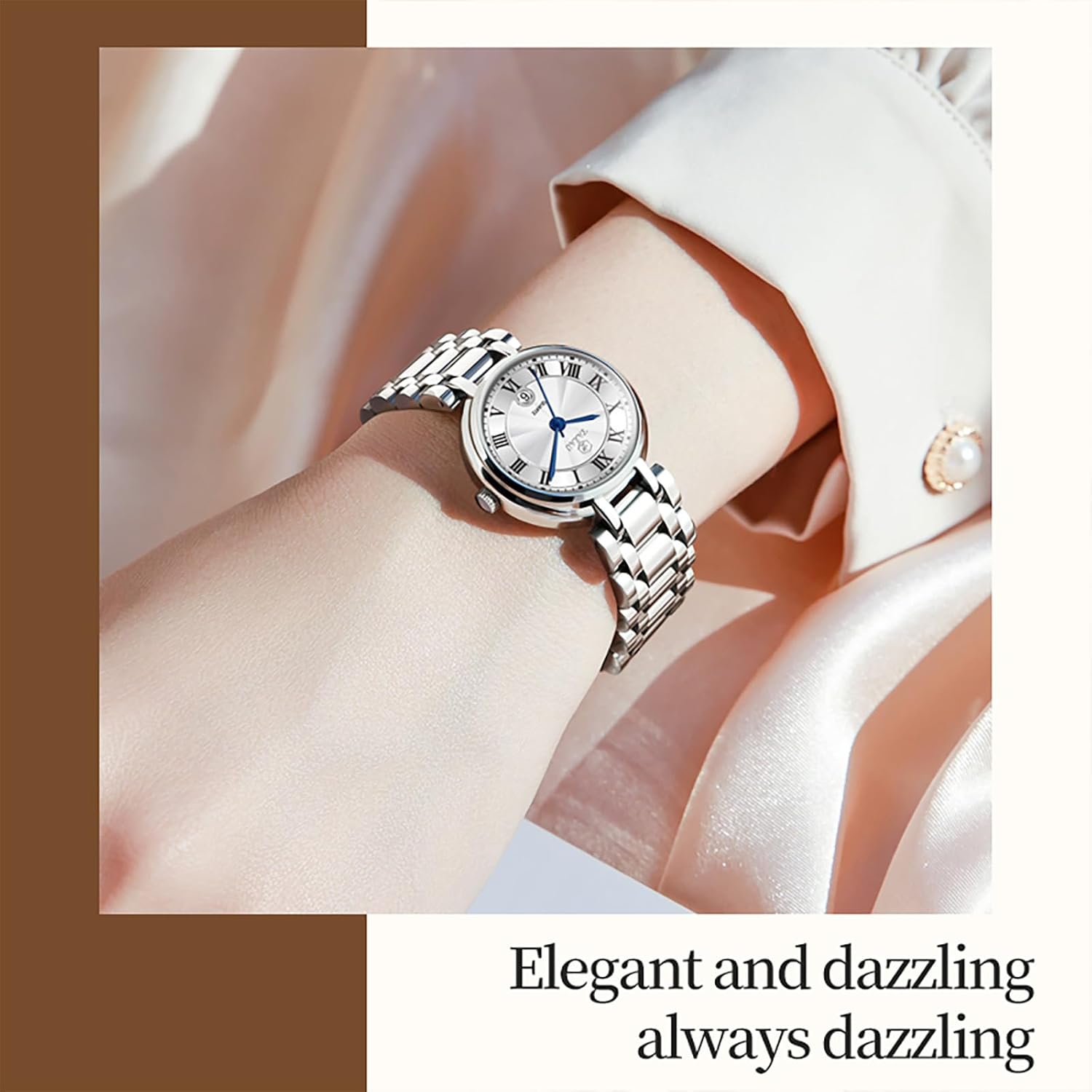 Womens Watches Dress Waterproof Luxury Stainless Steel Analog Quartz Watches Small Wrist Watch Two Tone Fashion Elegant Lady Watch with Day Date - Image 8