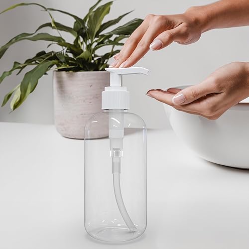 Miniatura 6 de BRIGHTFROM Botellas de plástico con dispensador de bomba, 8 onzas vacías, recipientes recargables sin BPA para gel de baño, hidratante, crema