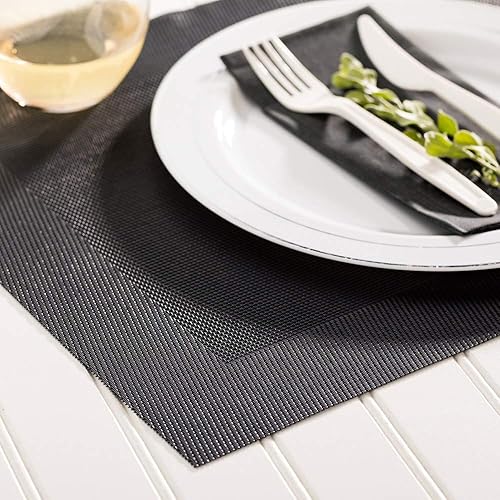 Miniatura 10 de Geneva Frame - Mantel individual tejido de vinilo blanco brillante, 16.0 x 12.0in, caja de 6 unidades