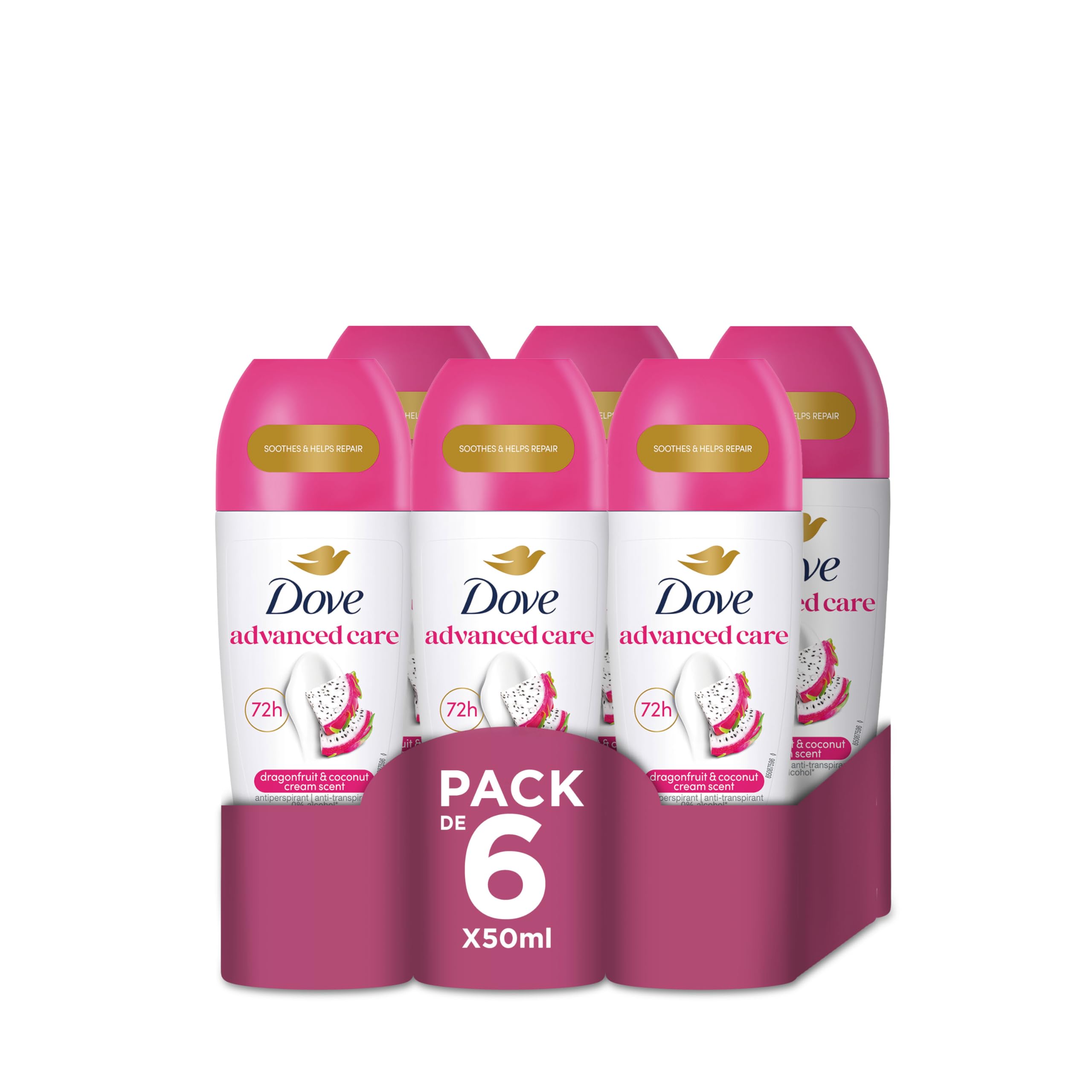 Dove Advanced Care Desodorante Dragon Fruit 72 Horas Roll On 50Ml X6