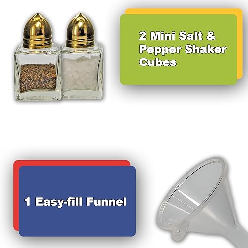 Miniatura 3 de Paquete de 2 mini saleros y pimenteros de cristal transparente con tapas doradas y embudo de fácil llenado NetSellsIt