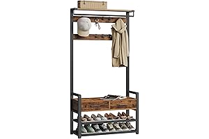 VASAGLE Entryway Coat Rack and Shoe Bench Set