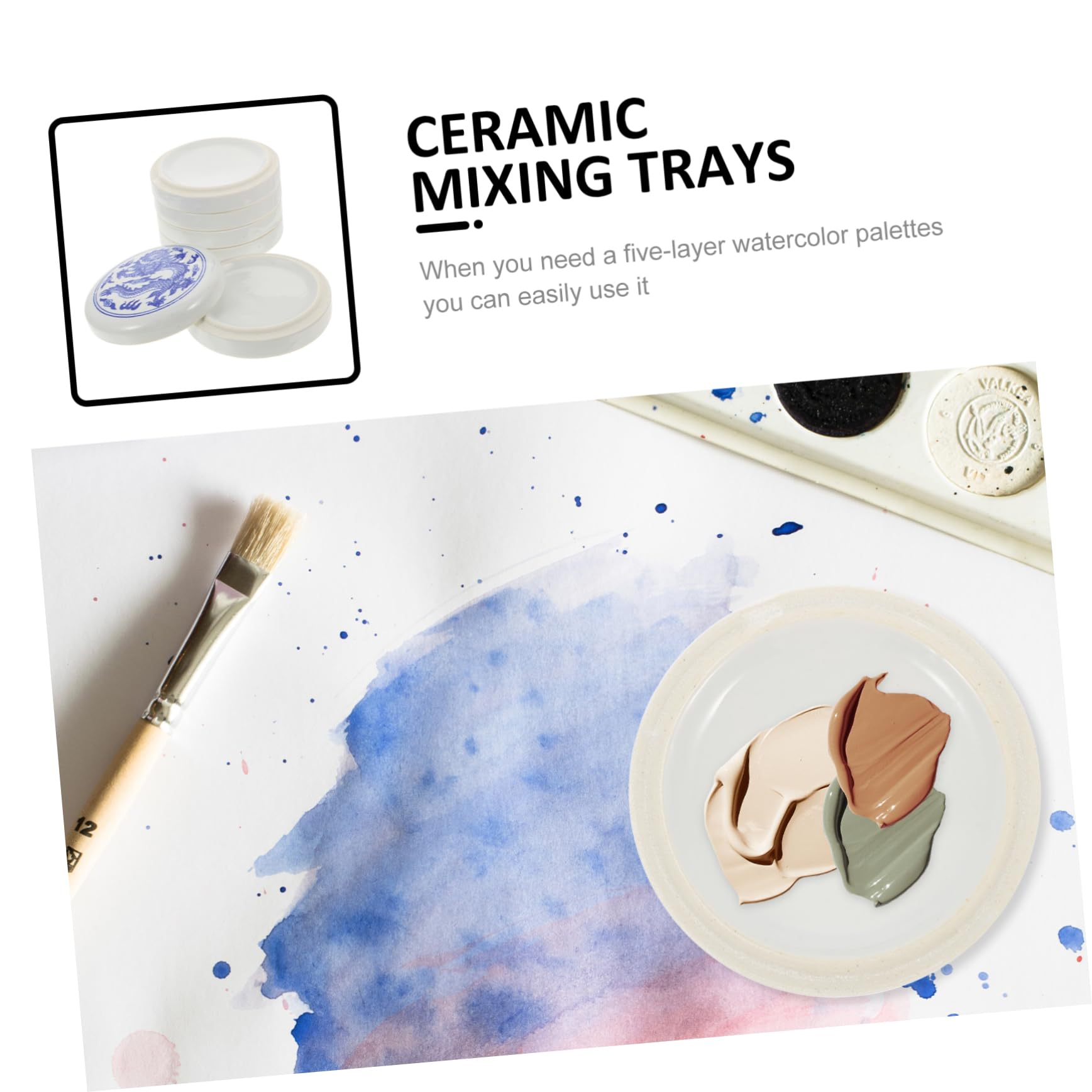 Palette Céramique à 5 Couches, Plateau à Pigments Blanc, 1 Set