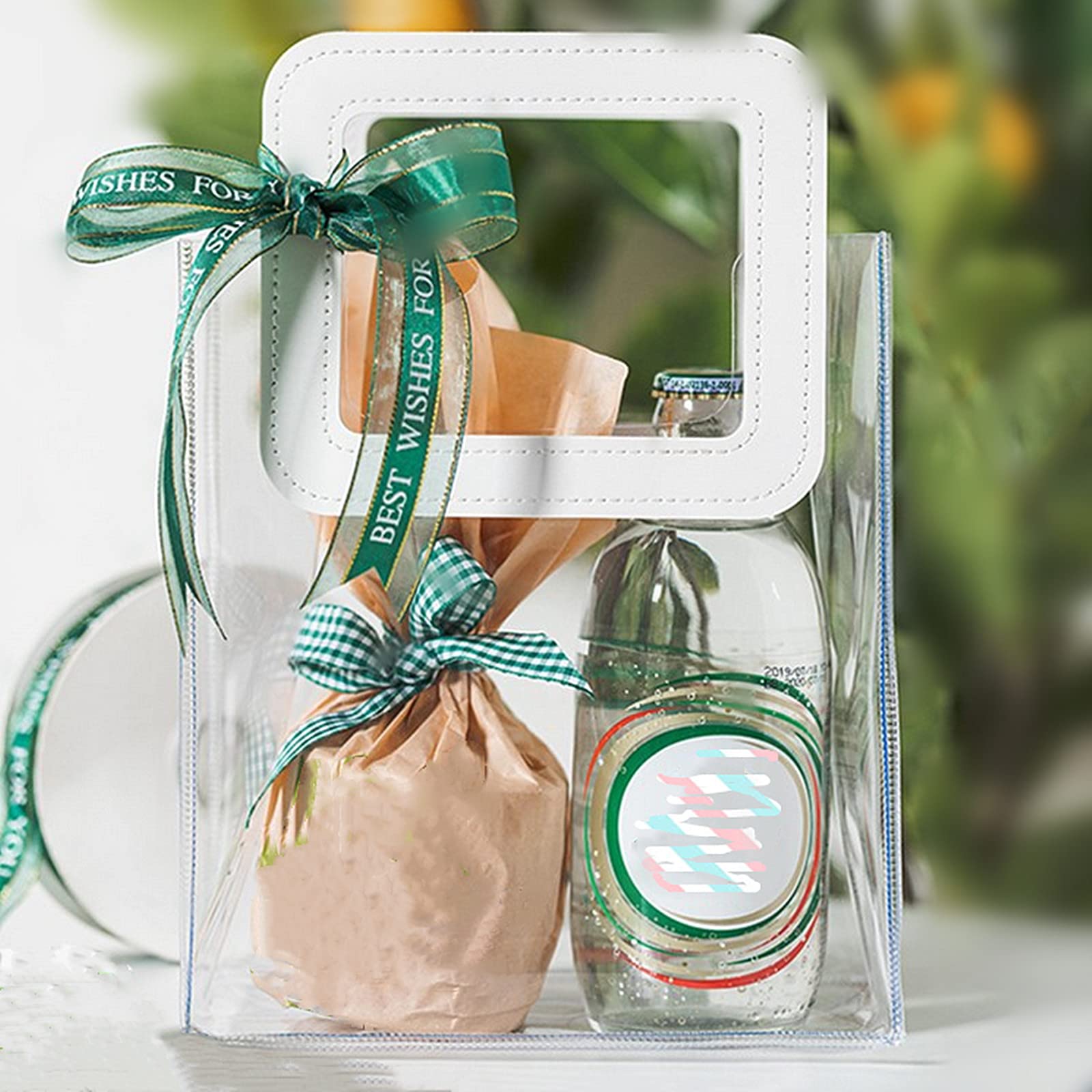 LONG XIN SERIES 6 Pcs Clear Gift Bag with Handle Transparent Plastic Heavy Duty Reusable Gift Wrap Bags for Bridal Party Wedding Favor Shopping Bag Bulk (7"x4" x8")