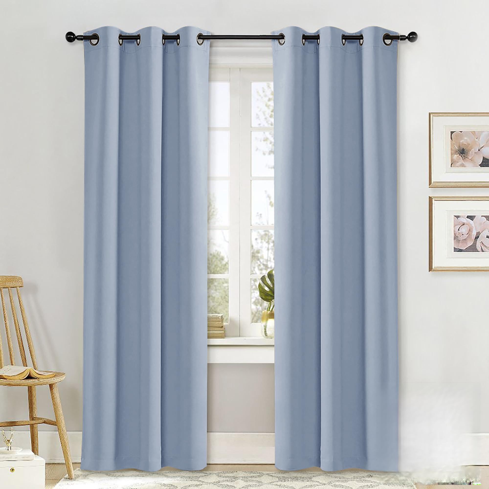NICETOWN Curtain Blackout Drape Panel, Single Panel, 34 x 84 inch, Vintage Blue, 3 Pass Microfiber Noise Reducing Thermal Insulated Window Drapery