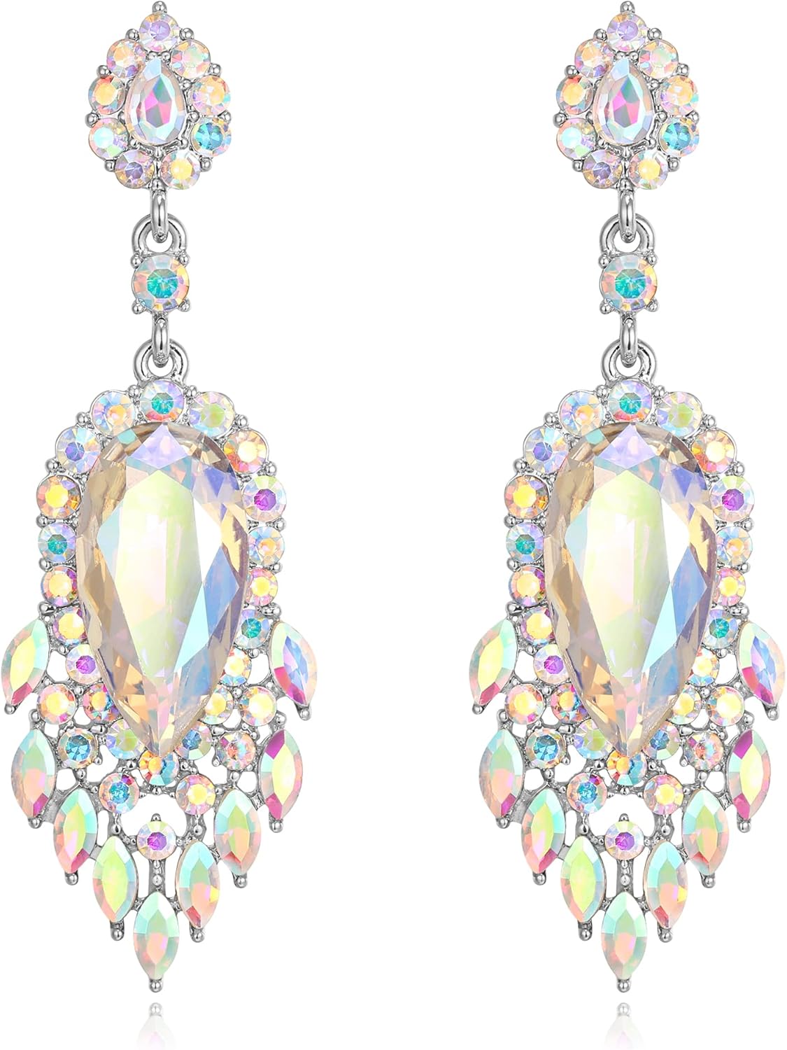 EleQueen Rhinestone Crystal Chandelier Earrings, Art Deco Marquise Teardrop Dangle Earrings Ladies Gifts