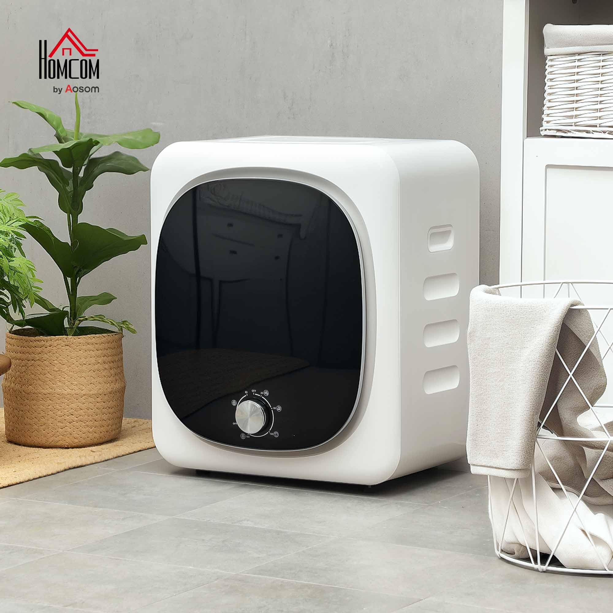 HOMCOM Asciugatrice elettrica compatta 800 W 4 Kg con 5 modalità di asciugatura, serbatoio in acciaio inox, carico frontale, per appartamenti, case, camper, bianco