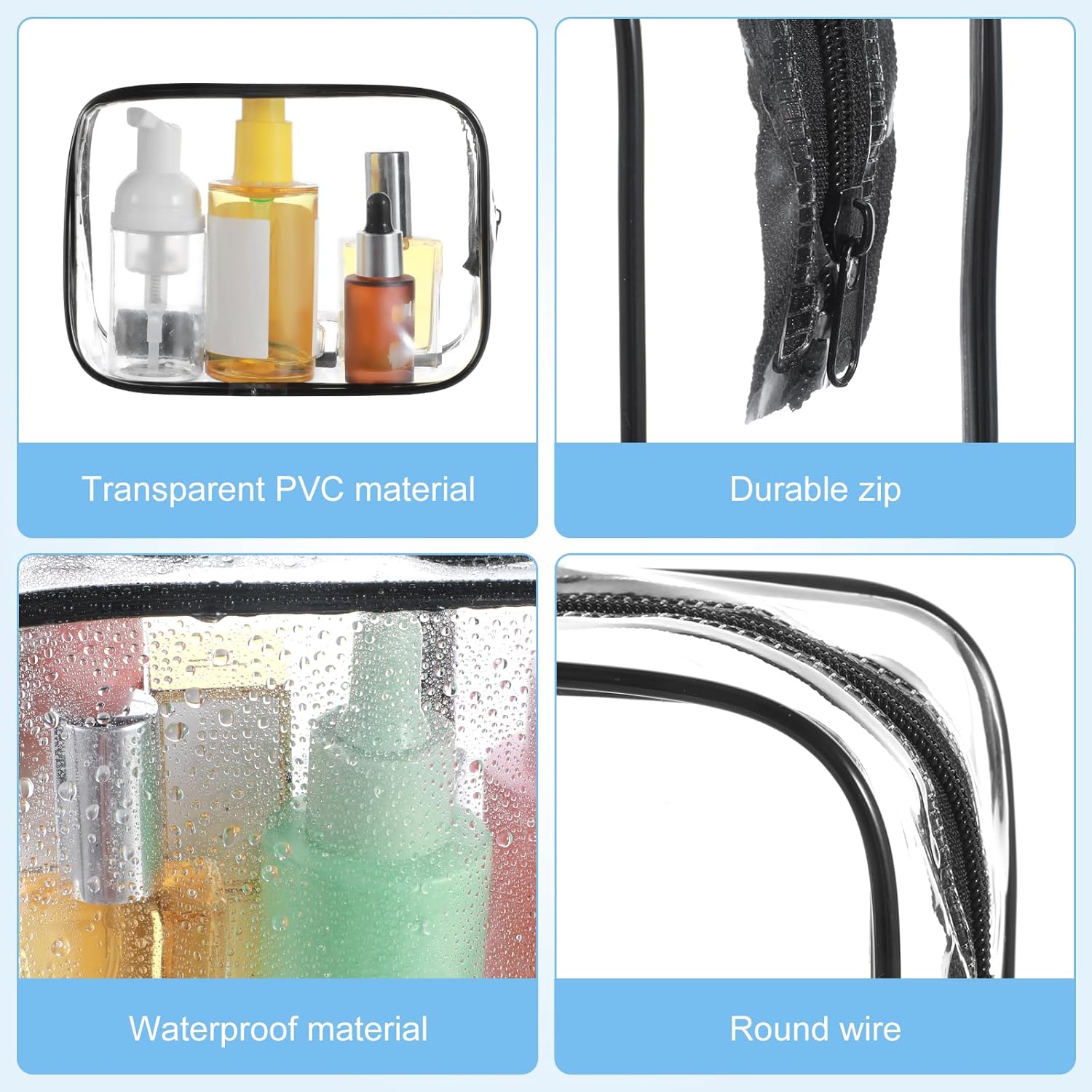 16 Pack Clear Cosmetic Bags Small Makeup Bags Travel Toiletry Bag for Women Men, Waterproof PVC Zipper Pouches Plastic Makeup Storage Bag for Travel Bathroom Toiletries Cosmetic Organizing, Black - Image 3