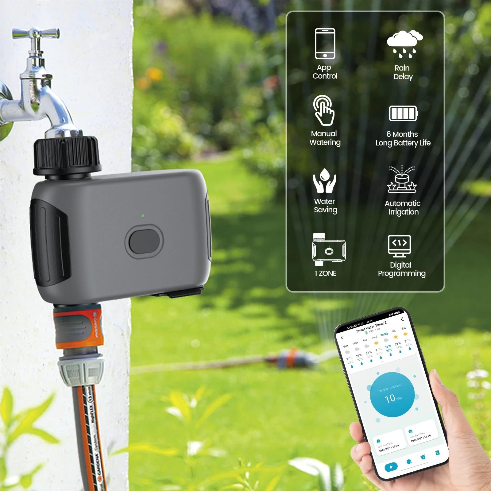 Timer for irrigazione da giardino WiFi con ritardo pioggia, timer for irrigazione automatico programmabile, rubinetto for tubo flessibile, irrigatore