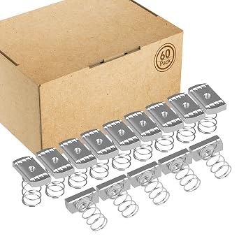 Strut Channel Nuts 1/4"-20 with Standard Spring, 8mm Thickened Spring Channel Nuts with Thickened Zinc Plated for Strut Channel 60 Pcs