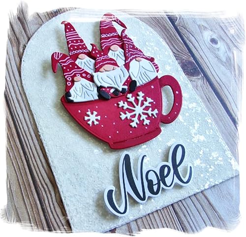 Miniatura 3 de 5 piezas de troqueles de metal de gnomo de Navidad, Papá Noel pequeño en copos de nieve, plantillas cortadas para manualidades, álbumes de recortes,