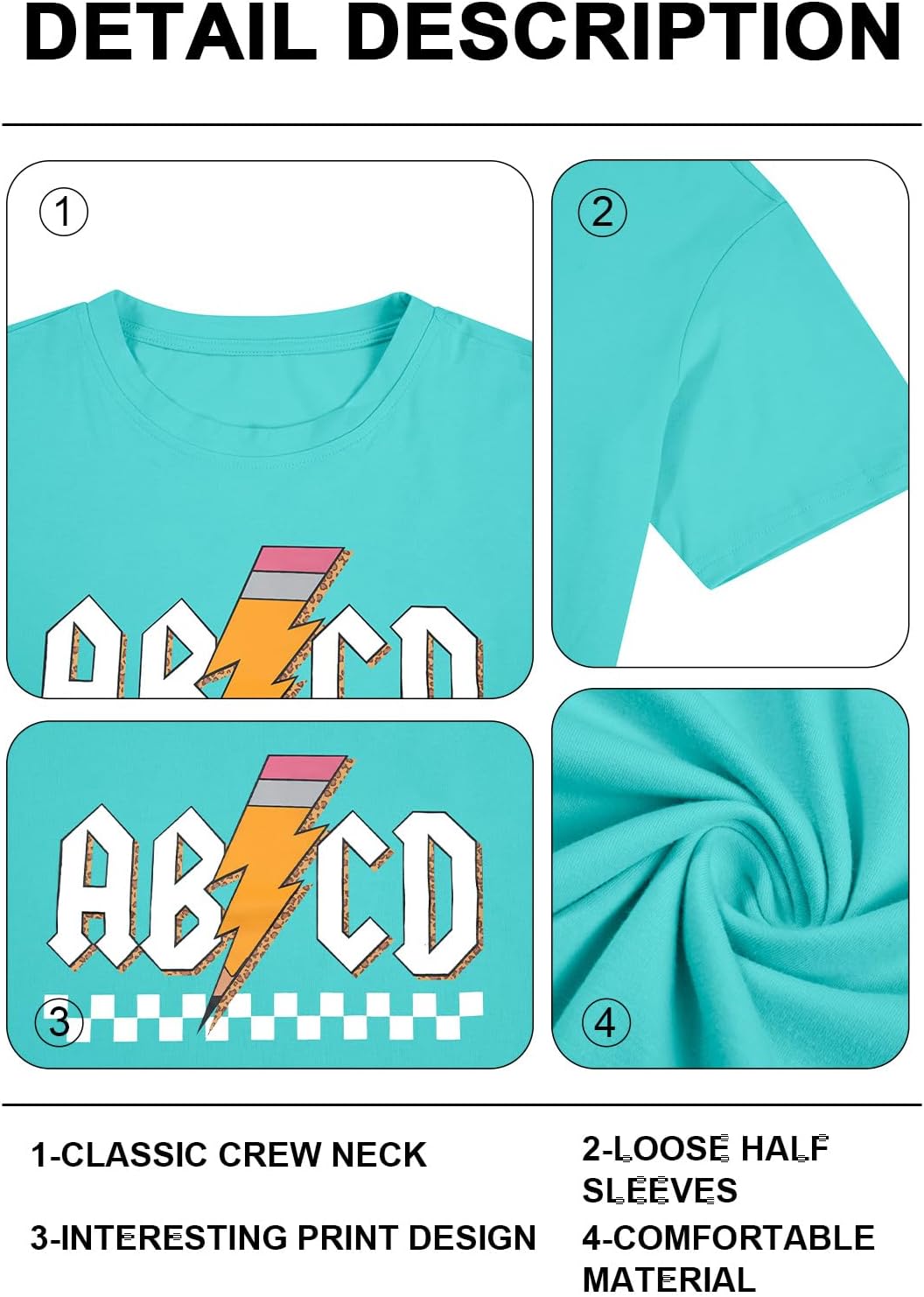 MAXIMGR Teacher Shirts Women Funny Rock'n Roll Shirt Life ABCD Pencil Graphic Short Sleeve Tee Top - Image 5