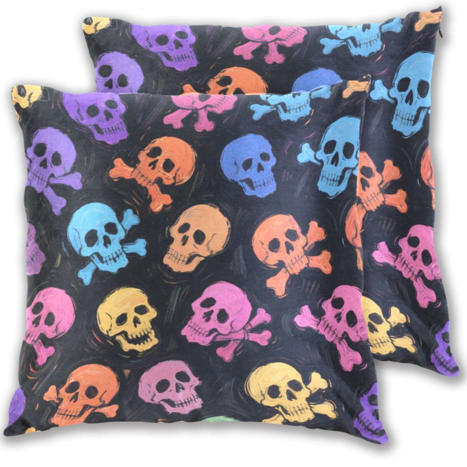 Coussins Halloween squelettes colorés pour décorer votre canapé de salon