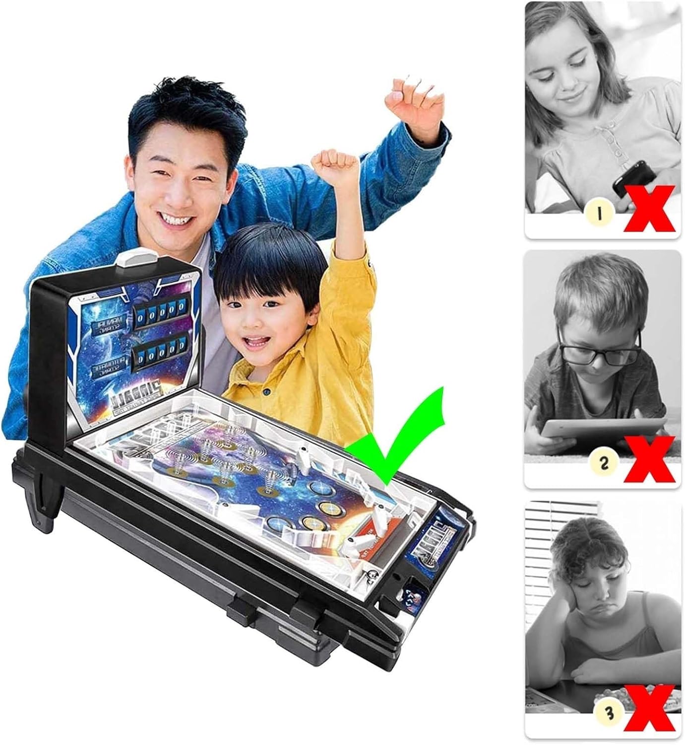 PHATM Retro Arcade Game Desktop Pinball Machine Electronic Super Marble Arcade Machine Mini Pinball Game with Light Music Scoreboard