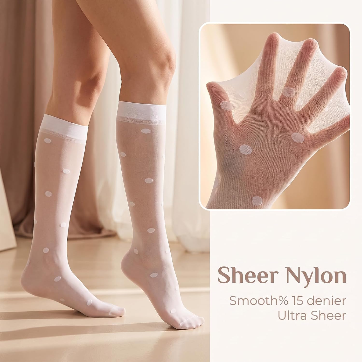 2 Pairs Polka Dot Socks for Woman Sheer Thin Stretchy Breathable