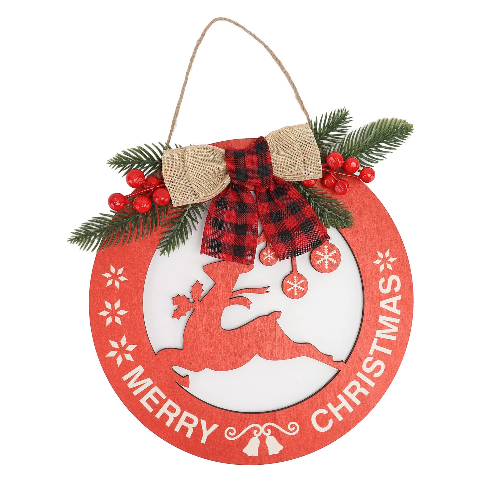 Christmas Wooden Hanging Sign Door Decoration Round Hollowed Elk Christmas Wreath Linen Bow Hanging Sign Decor for Door Farmhouse By TANIQIACa