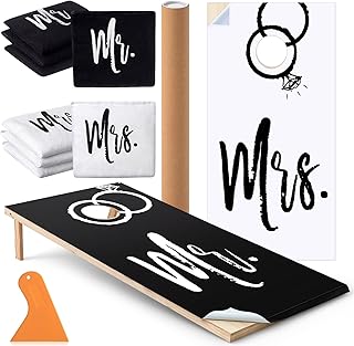11 Pcs Wedding Themed Cornhole Bag Set 4 Black Mr. and 4 White Mrs.