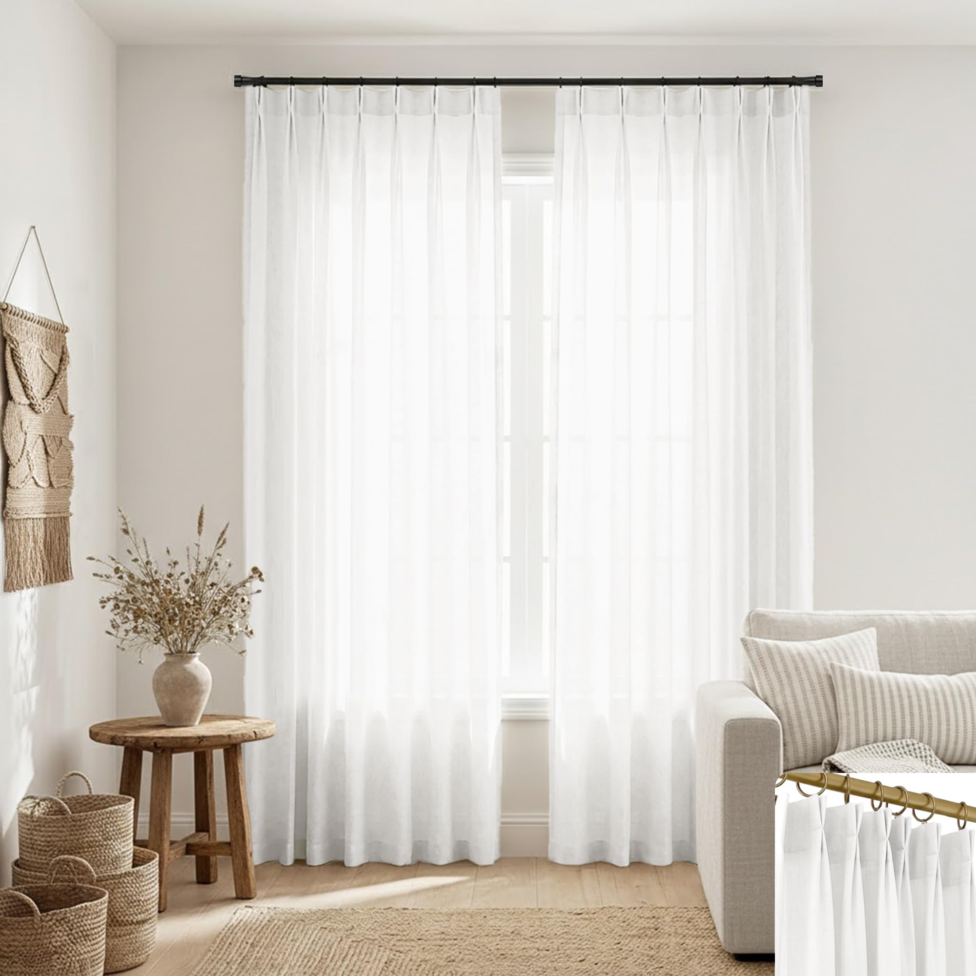 Amazon.com: SHINELAND 104 Inch Long Linen Curtains, White Semi