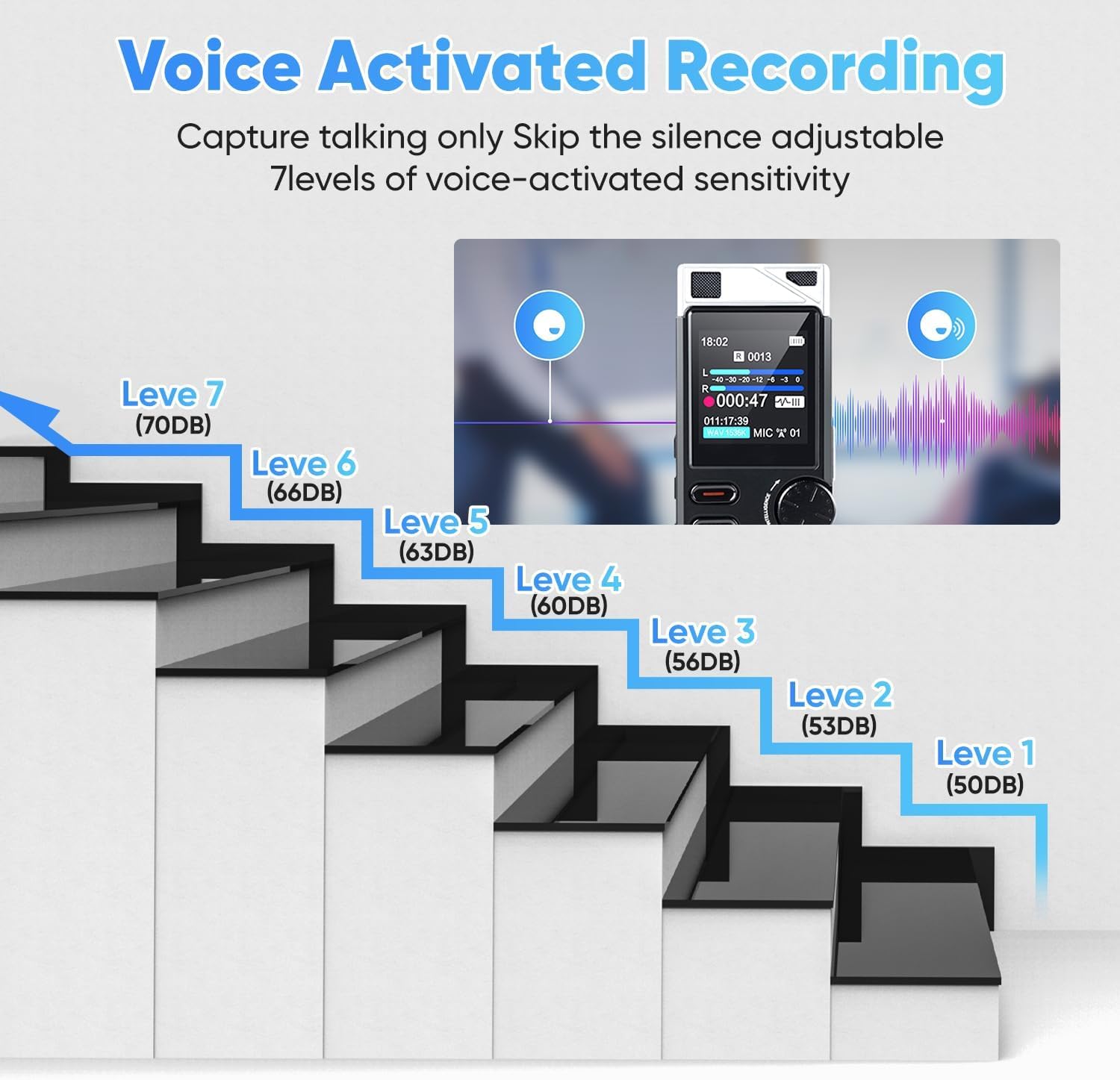 Professional 264GB WUCOTC Digital Voice Recorder - Voice Activated Recorder for Lectures Meetings - 18000 Hours Recording Device with Playback, MP3 Player, Password Protection, Variable Speed, Black