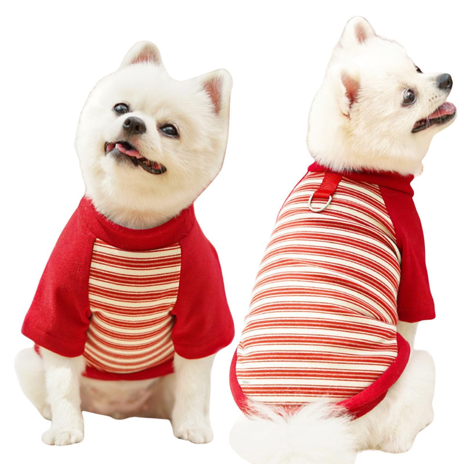 Dog Jumper - Striped Dog Sweatshirts with D Ring, Soft Warm & Lightweight Pullover for (1-40kg) Dogs, Basic Pets Outfit for Chihuahua Schnauzer Shih Yorkie French Bulldog (Red,5XL)