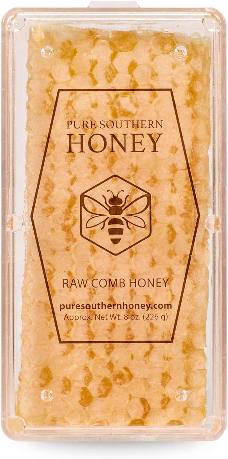 100% Authentic, USA - Made Raw Edible Honeycomb Approx. 7 oz. – Pure Southern Honey – Gourmet - Unheated - Non - GMO, No Additives, All - Natural Sweetener
