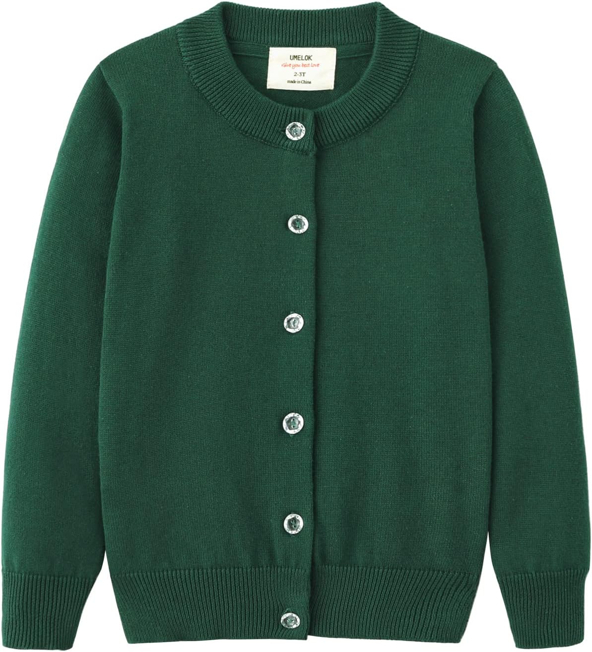 UMELOK Girls' Cardigans Sweater Cotton Button Solid Long Sleeve Knit Sweaters