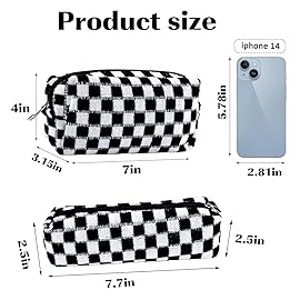 2Pcs Checkered Pencil Case Cute Pencil Pouch for Teens Checkered Makeup Bag Travel Cosmetic Bag Set Cute Makeup Pouch for Purse Portable Zippered Skincare Bags Preppy Toiletry Bags Organizer(Black)