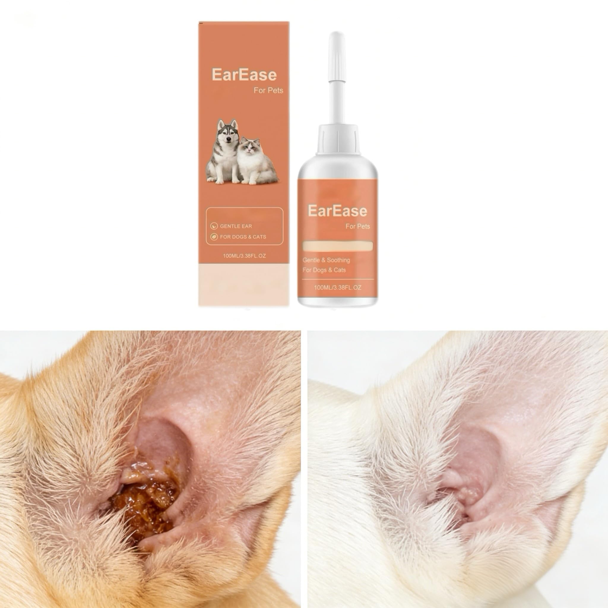 Limpiador de oídos natural para perros y gatos | Limpiador diario suave para cera, suciedad y mal olor | Kit de aseo hidratante para perros pequeños y grandes,3Pcs