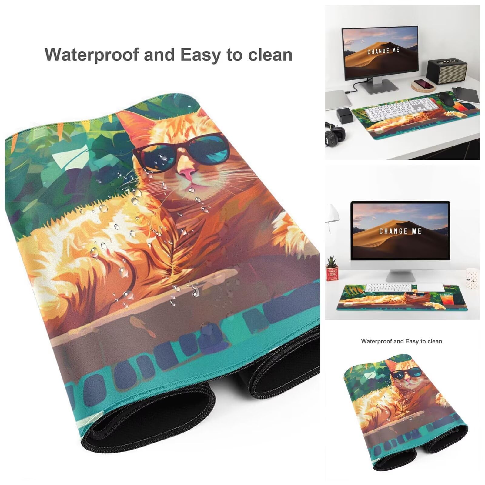 Alfombrilla Ratón Gato Alfombrilla Ratón XXL 1600 x 800 mm, Egipcio Mouse Pad Gaming con Bordes Cosidos, Impermeable Mousepad XXL Base de Goma Antideslizante Duradera, Mouse Pad para Oficina Q1042