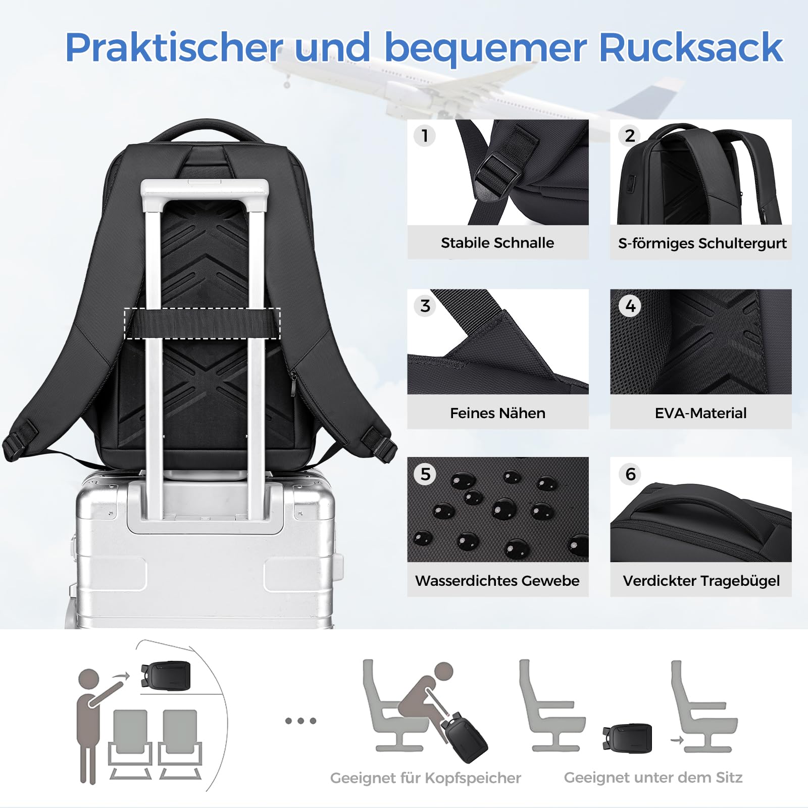 Fenree.geer Business Rucksack Herren, USB-Anschluss – Arbeitsrucksack-Travelite Rucksack Erweiterbar 26L-38L für Reiserucksack-17 Zoll Laptop Rucksack-1800D Wasserdicht